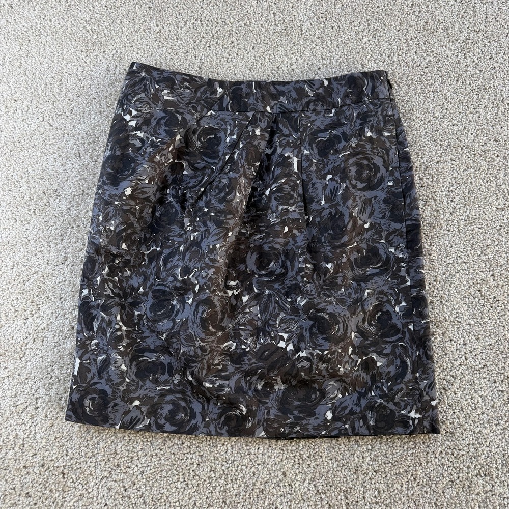 LOFT Skirt Womens 10P Black Floral Pleated Pencil Knee Length Lined Office Work